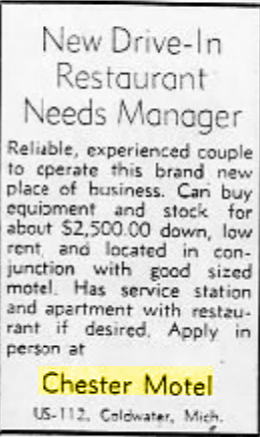 Chester Motel (Econolodge) - 1953 Ad For Restaurant Mgr